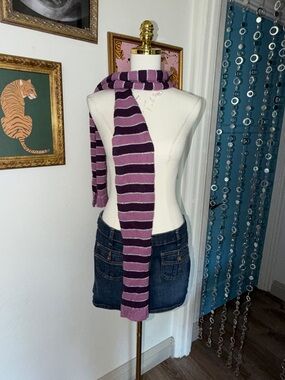 Vintage Y2K Striped Purple Knit Scarf - Women Accessories